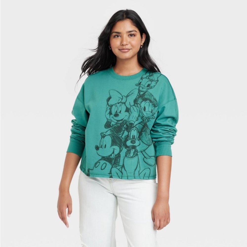 Women's Disney Caricature Graphic Sweatshirt - Green/Teal